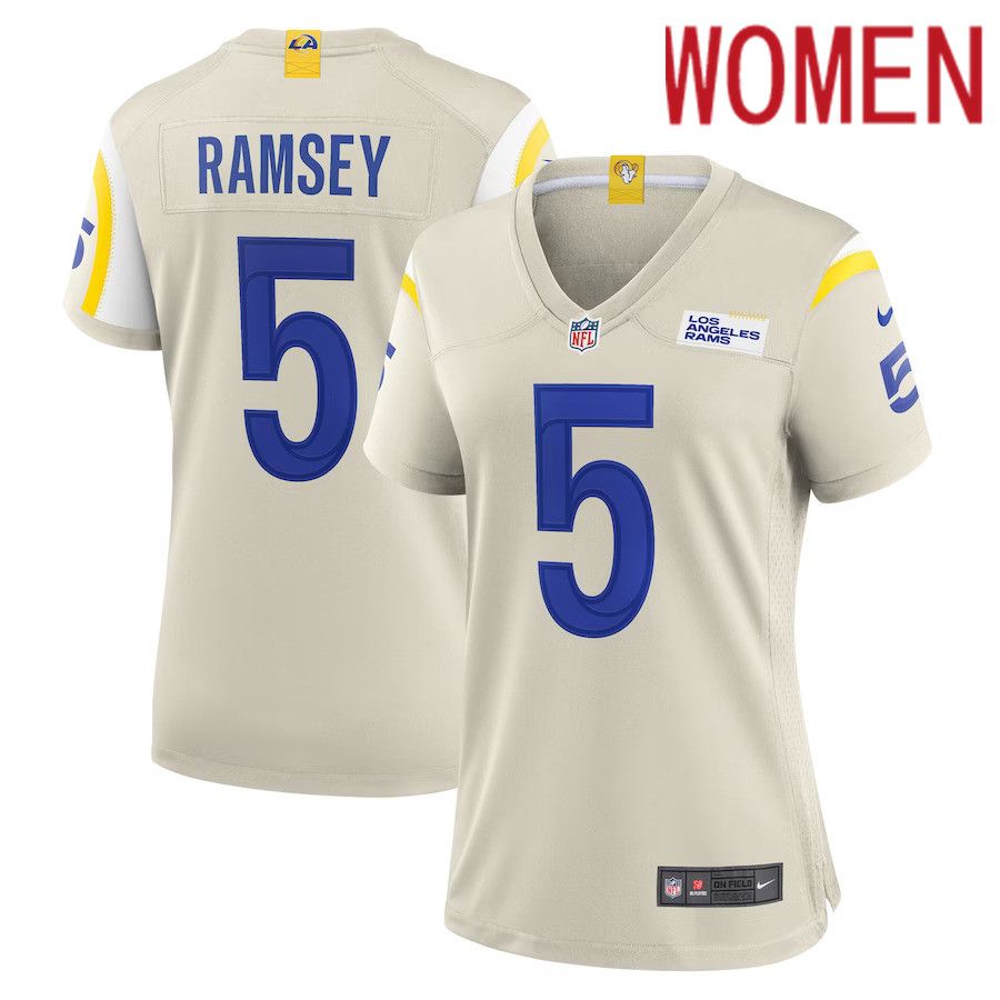 Women Los Angeles Rams #5 Jalen Ramsey Nike Bone Player Game NFL Jersey->women nfl jersey->Women Jersey